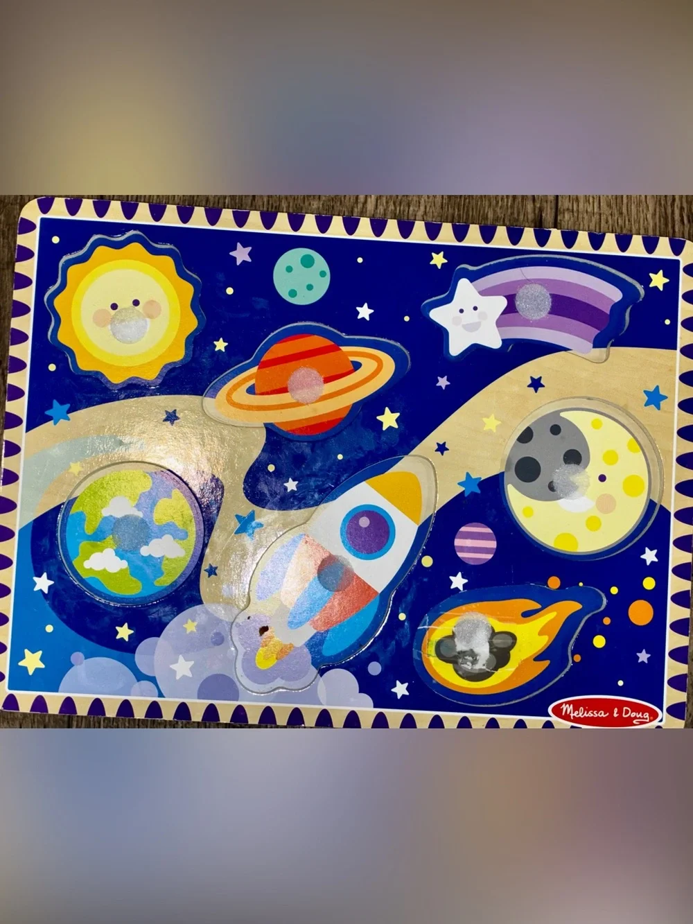 Melissa & Doug Wooden Space Rocket Puzzle - Blue, Red & Yellow
